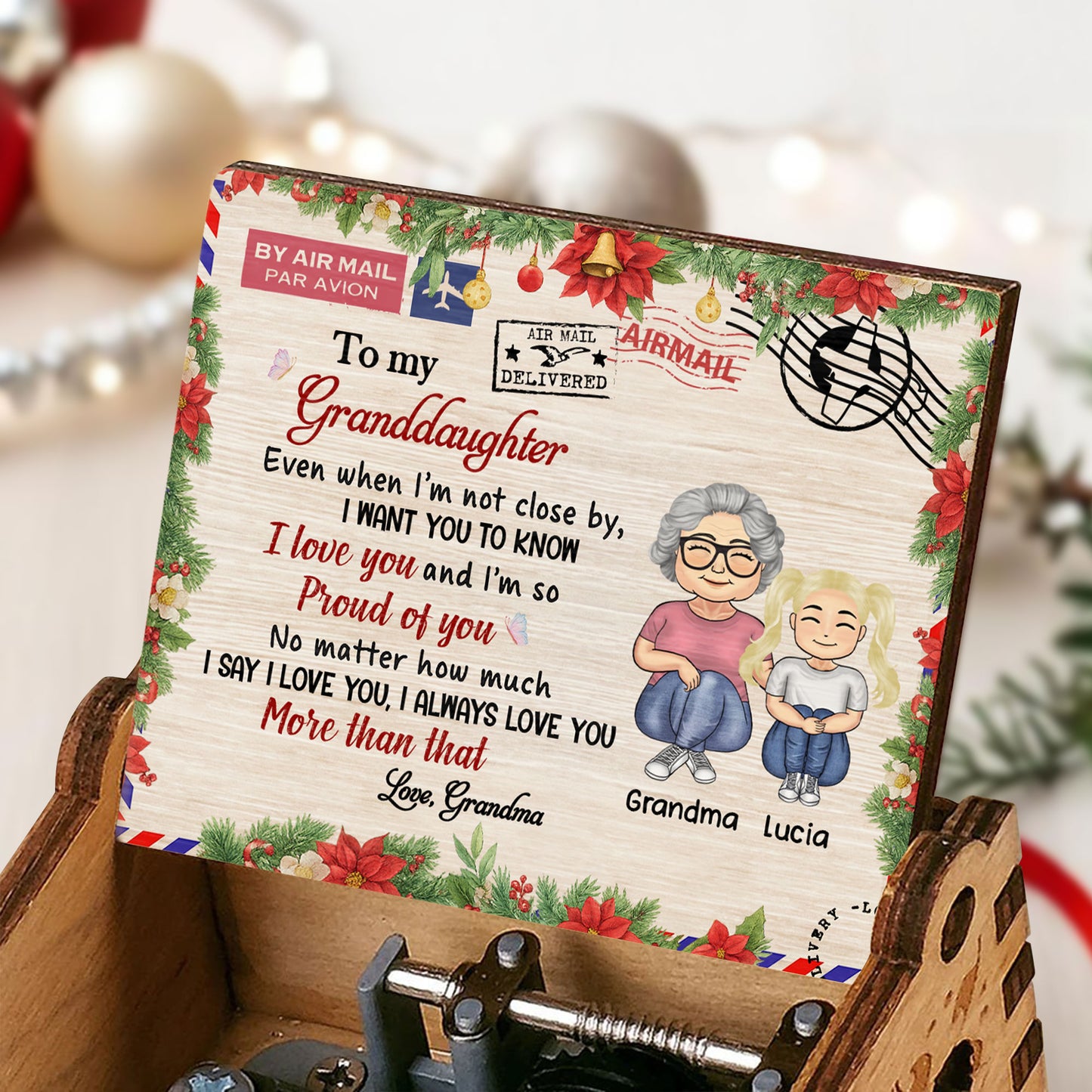 To My Granddaughter, Love Grandma, Grandmother And Granddaughter - Custom Music Box With "We Wish You A Merry Christmas" Tune - GDT409_MZX