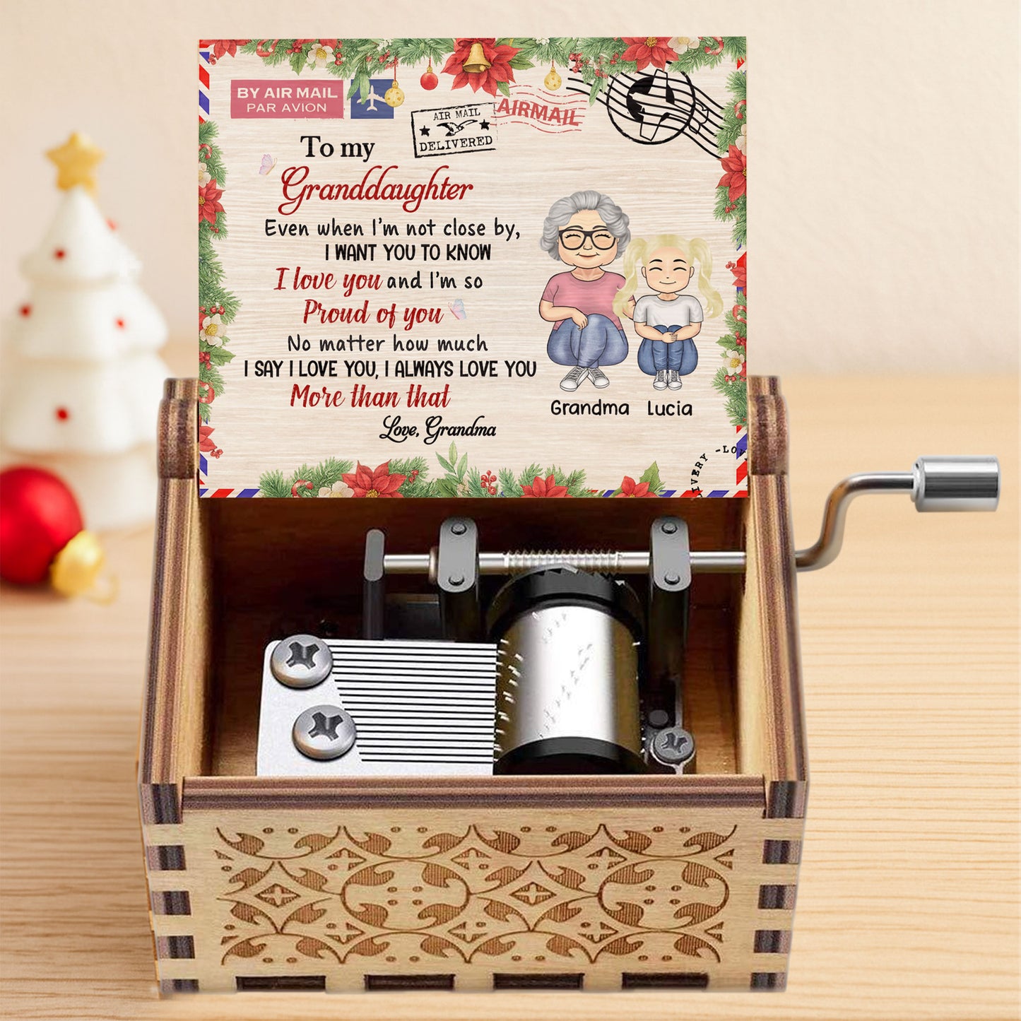 To My Granddaughter, Love Grandma, Grandmother And Granddaughter - Custom Music Box With "We Wish You A Merry Christmas" Tune - GDT409_MZX