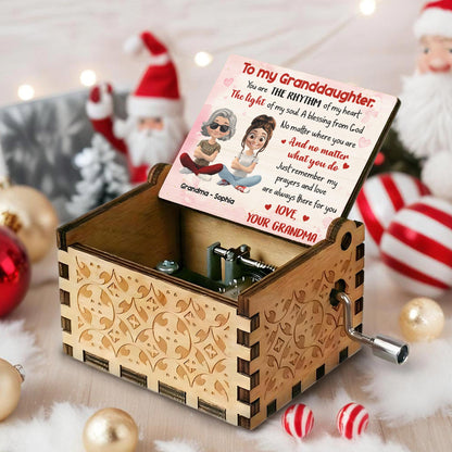 To My Granddaughter, A Blessing From God, Hearts, Grandma And Granddaughter - Custom Music Box With "We Wish You A Merry Christmas" Tune - GDT410_MZX