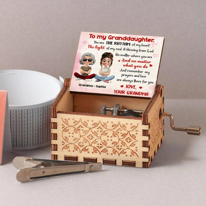 To My Granddaughter, A Blessing From God, Hearts, Grandma And Granddaughter - Custom Music Box With "We Wish You A Merry Christmas" Tune - GDT410_MZX