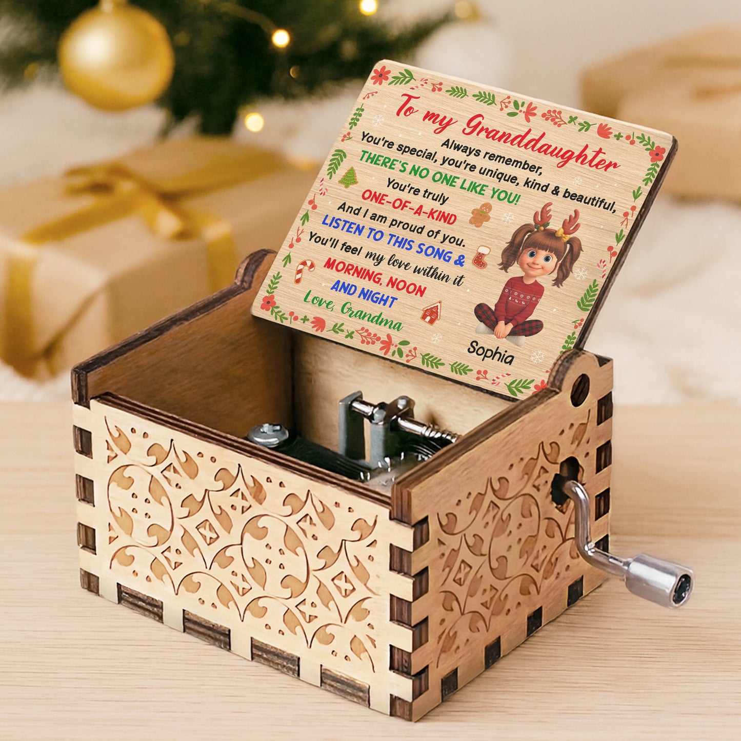 Always Remember, You're Special And Unique, Christmas Elements And Cartoon Girl - Custom Music Box With "We Wish You A Merry Christmas" Tune - GDT411_MZX