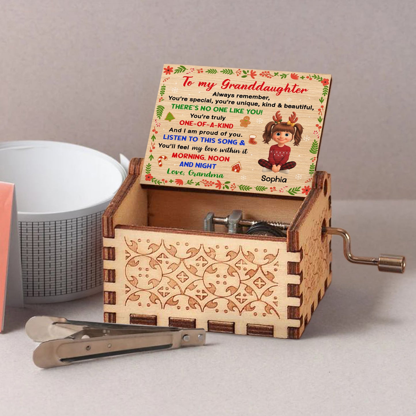 Always Remember, You're Special And Unique, Christmas Elements And Cartoon Girl - Custom Music Box With "We Wish You A Merry Christmas" Tune - GDT411_MZX
