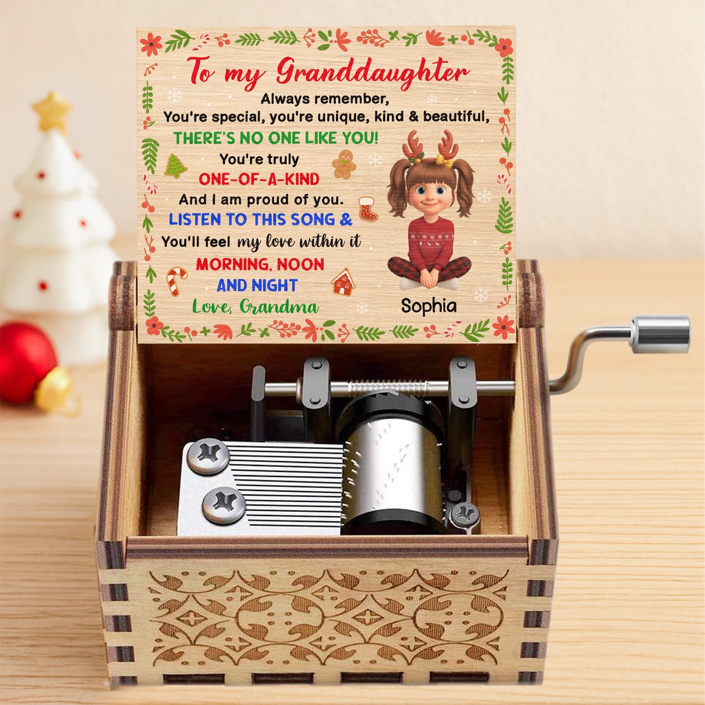 Always Remember, You're Special And Unique, Christmas Elements And Cartoon Girl - Custom Music Box With "We Wish You A Merry Christmas" Tune - GDT411_MZX