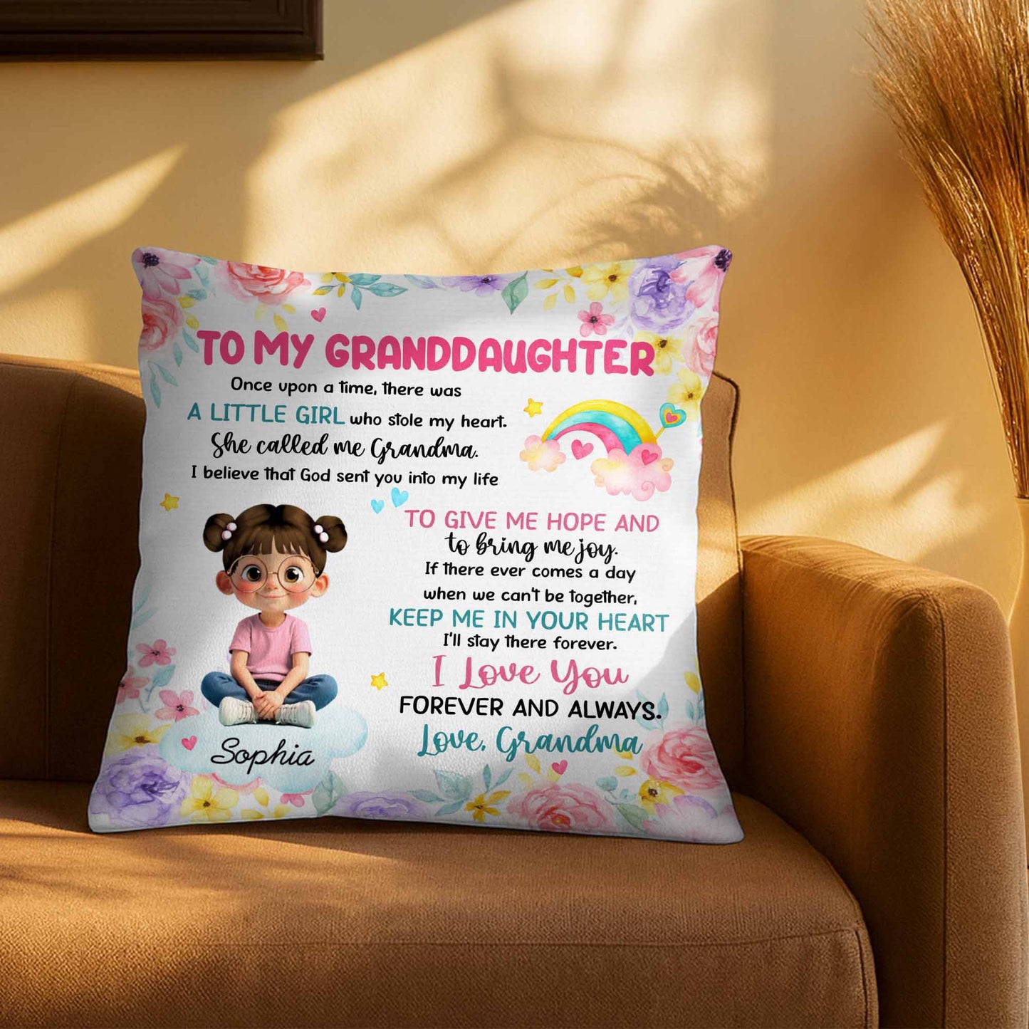 To My Granddaughter, Little Girl Who Stole My Heart - Personalized Custom Pillow, Insert Included - GDT413_PLW