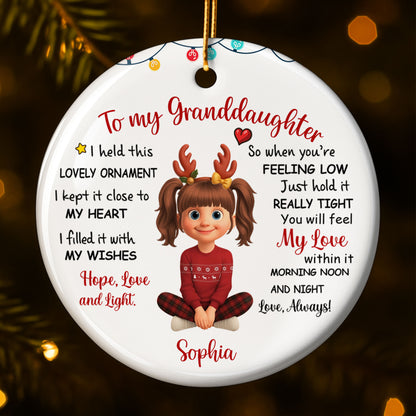 To My Granddaughter, Feel My Love Always - Personalized Custom Ceramic Ornament With Round Shape - GDT414_RCE