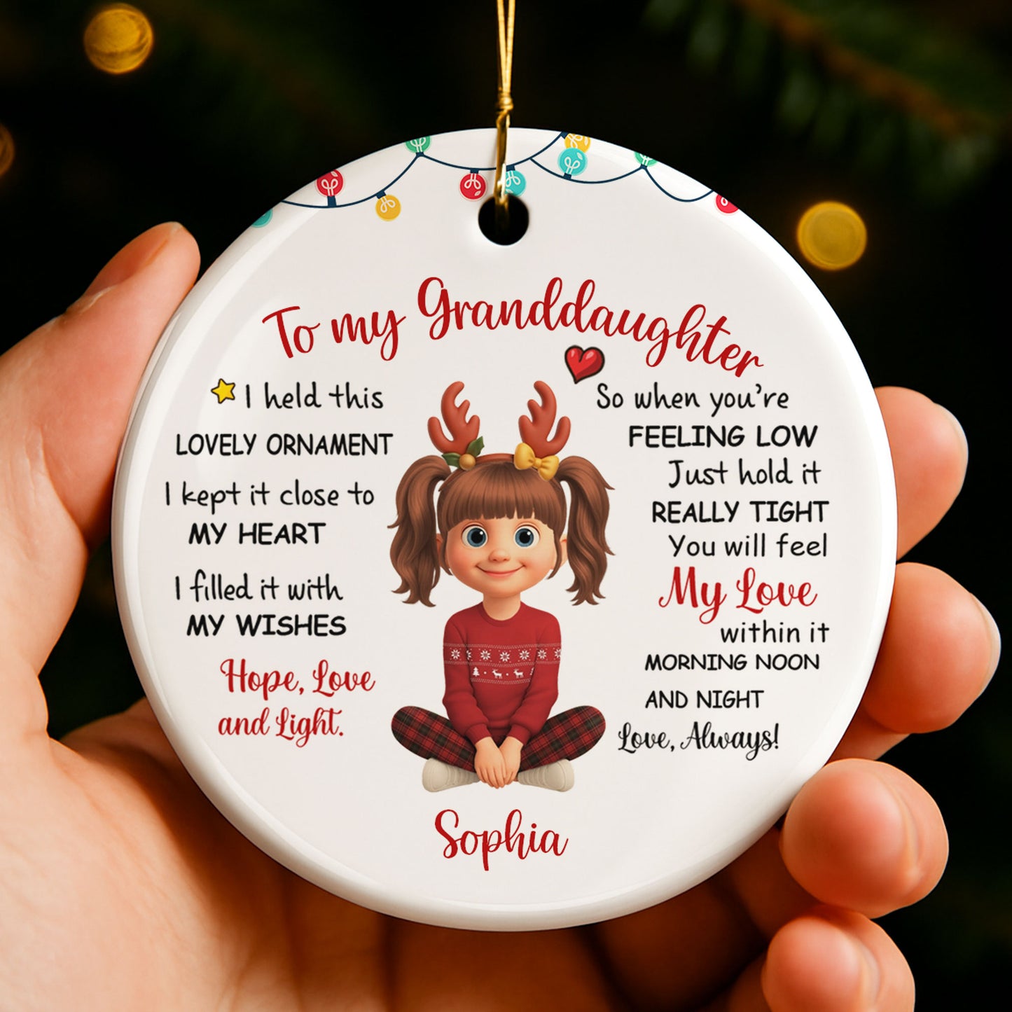 To My Granddaughter, Feel My Love Always - Personalized Custom Ceramic Ornament With Round Shape - GDT414_RCE