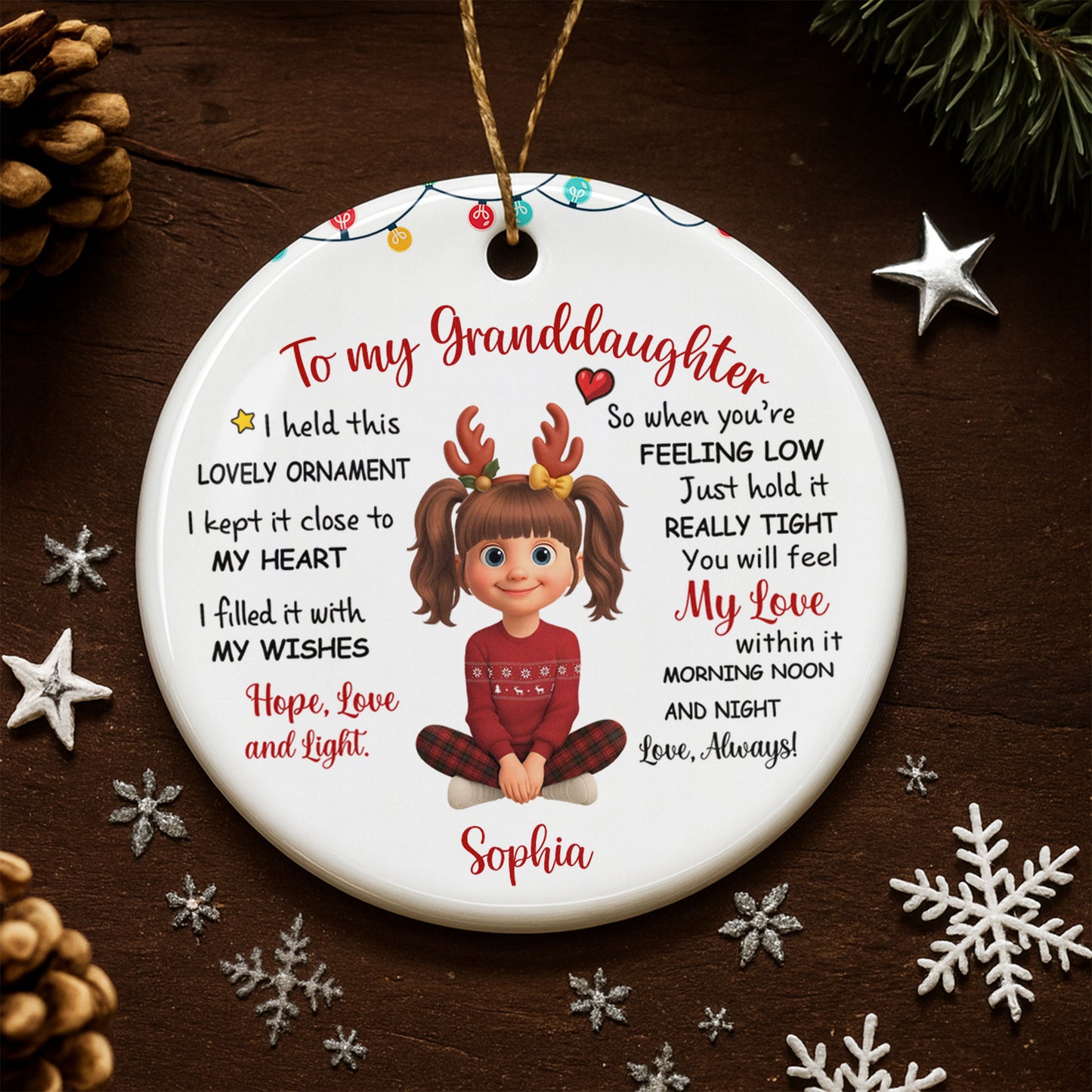 To My Granddaughter, Feel My Love Always - Personalized Custom Ceramic Ornament With Round Shape - GDT414_RCE