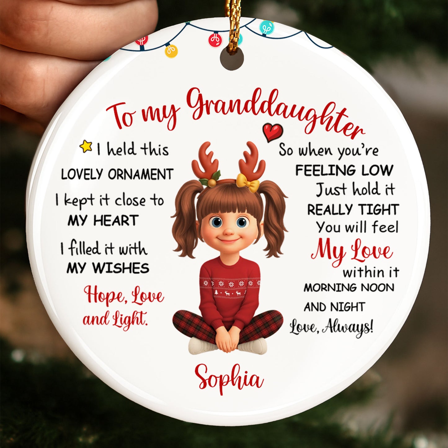 To My Granddaughter, Feel My Love Always - Personalized Custom Ceramic Ornament With Round Shape - GDT414_RCE