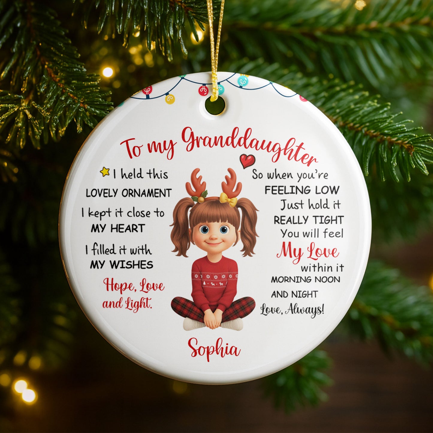 To My Granddaughter, Feel My Love Always - Personalized Custom Ceramic Ornament With Round Shape - GDT414_RCE