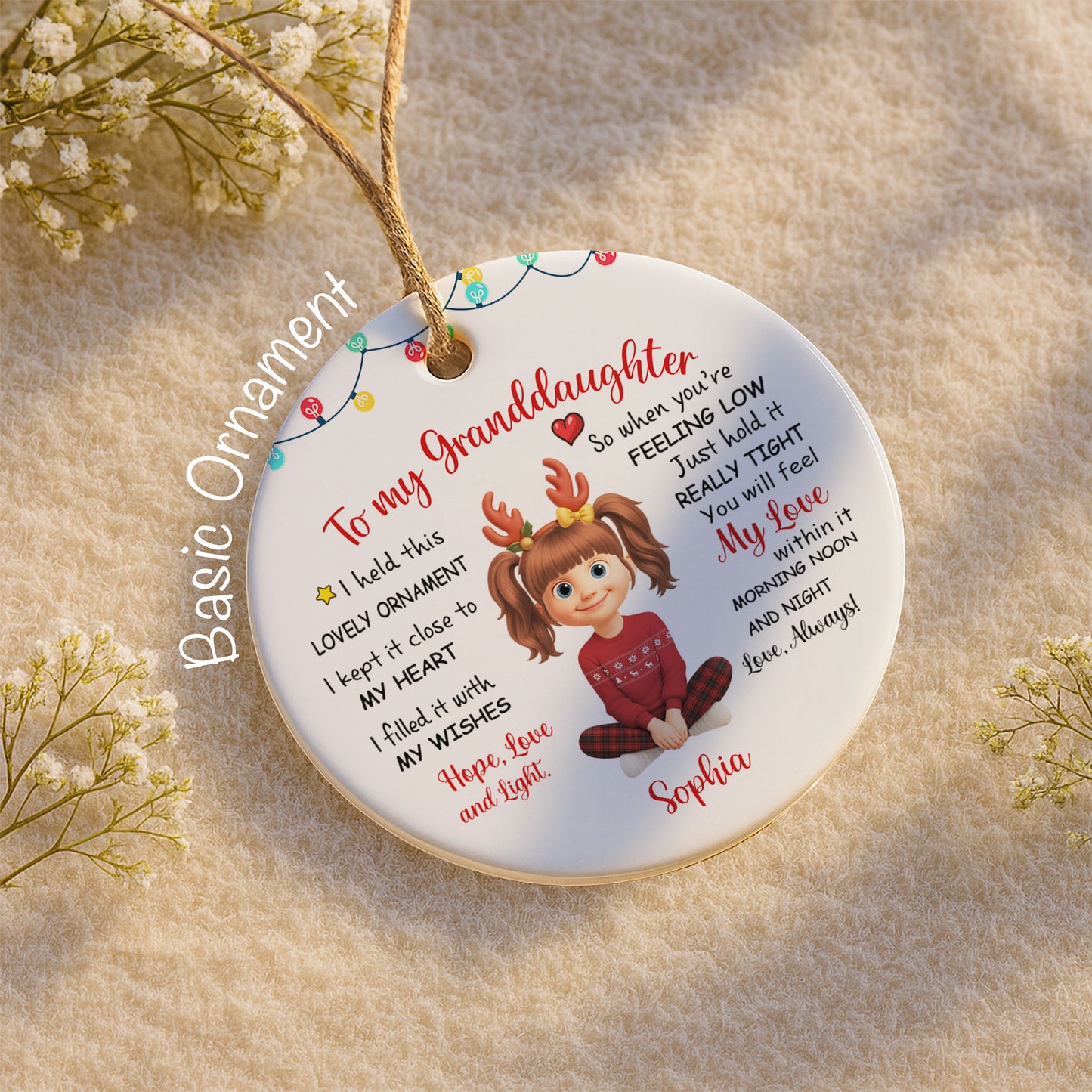 To My Granddaughter, Feel My Love Always - Personalized Custom Ceramic Ornament With Round Shape - GDT414_RCE