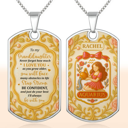 To My Granddaughter, Stay Strong, Floral Patterns - Personalized Custom Dog Tag Necklace - GDT415_DTNECK