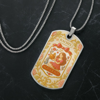 To My Granddaughter, Stay Strong, Floral Patterns - Personalized Custom Dog Tag Necklace - GDT415_DTNECK