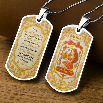 To My Granddaughter, Stay Strong, Floral Patterns - Personalized Custom Dog Tag Necklace - GDT415_DTNECK