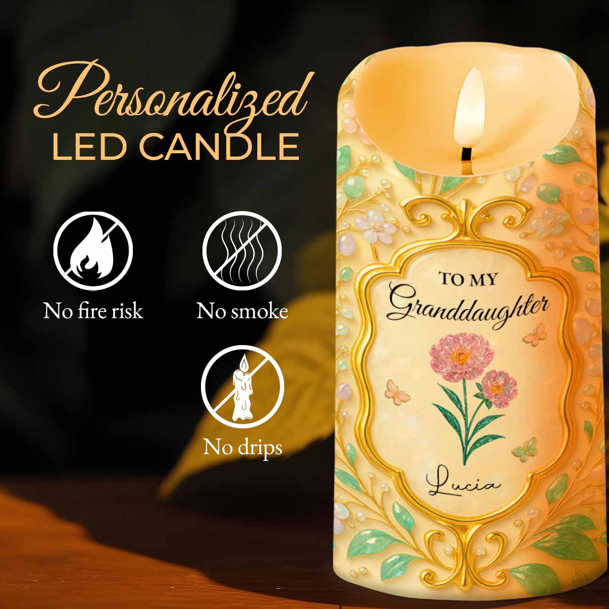 To My Granddaughter, Love Always, Flowers And Leaves Design