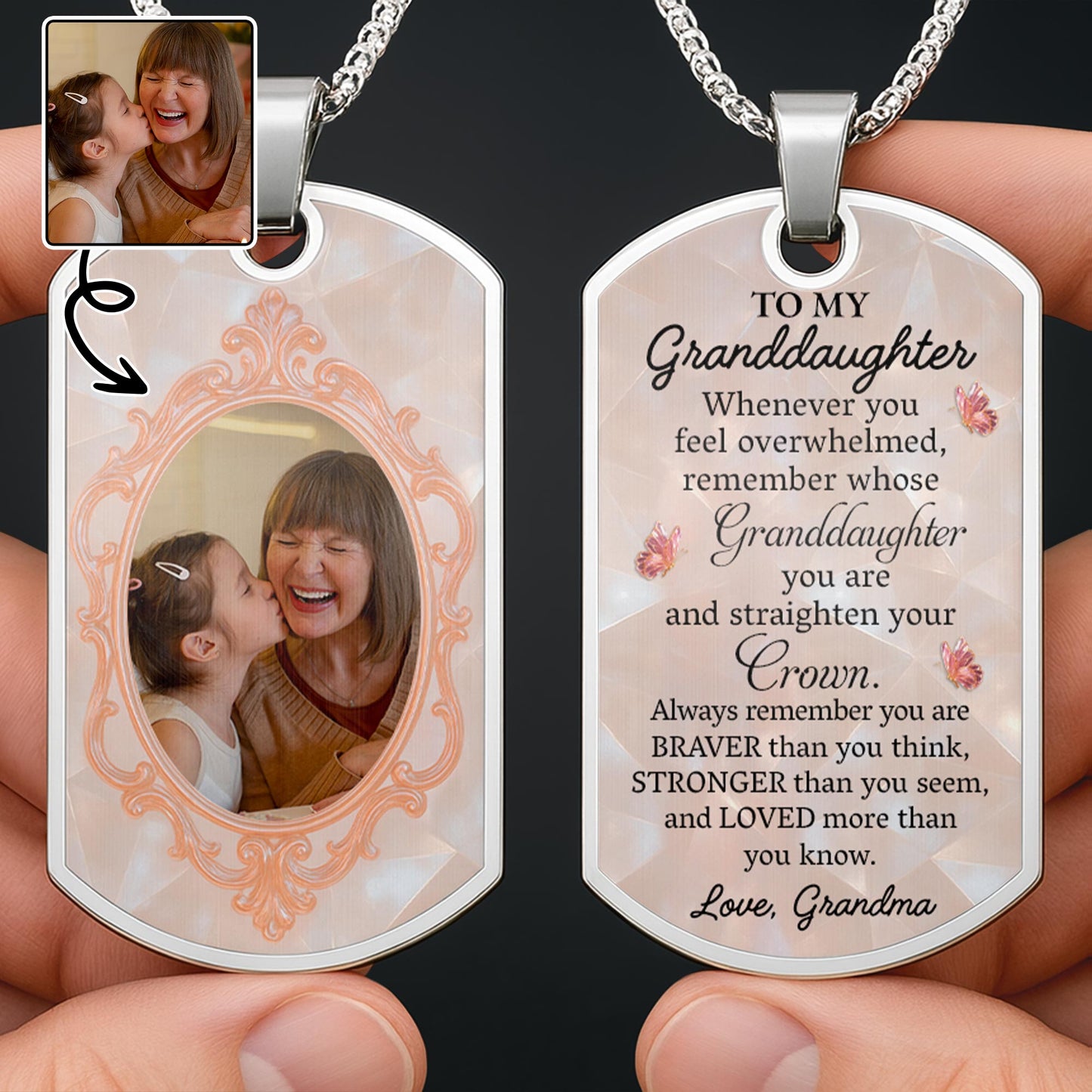 To My Granddaughter, Remember Whose You Are - Personalized Custom Dog Tag Necklace - GDT417_DTNECK