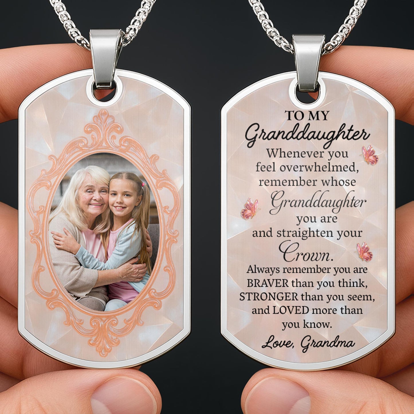 To My Granddaughter, Remember Whose You Are - Personalized Custom Dog Tag Necklace - GDT417_DTNECK