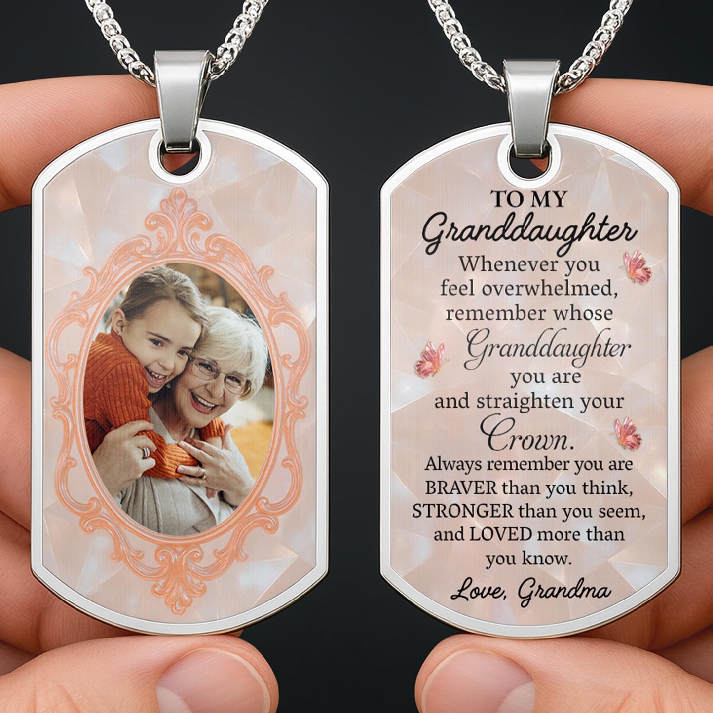 To My Granddaughter, Remember Whose You Are - Personalized Custom Dog Tag Necklace - GDT417_DTNECK