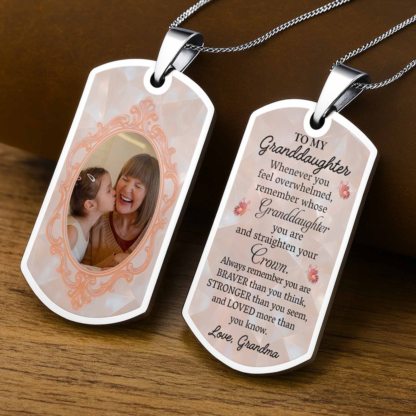 To My Granddaughter, Remember Whose You Are - Personalized Custom Dog Tag Necklace - GDT417_DTNECK
