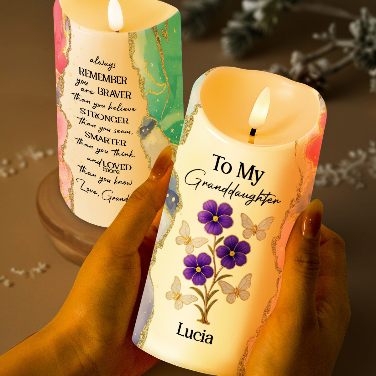 Always Remember You Are Braver, Butterflies And Flowers - Personalized Custom LED Candle - GDT418_LECA