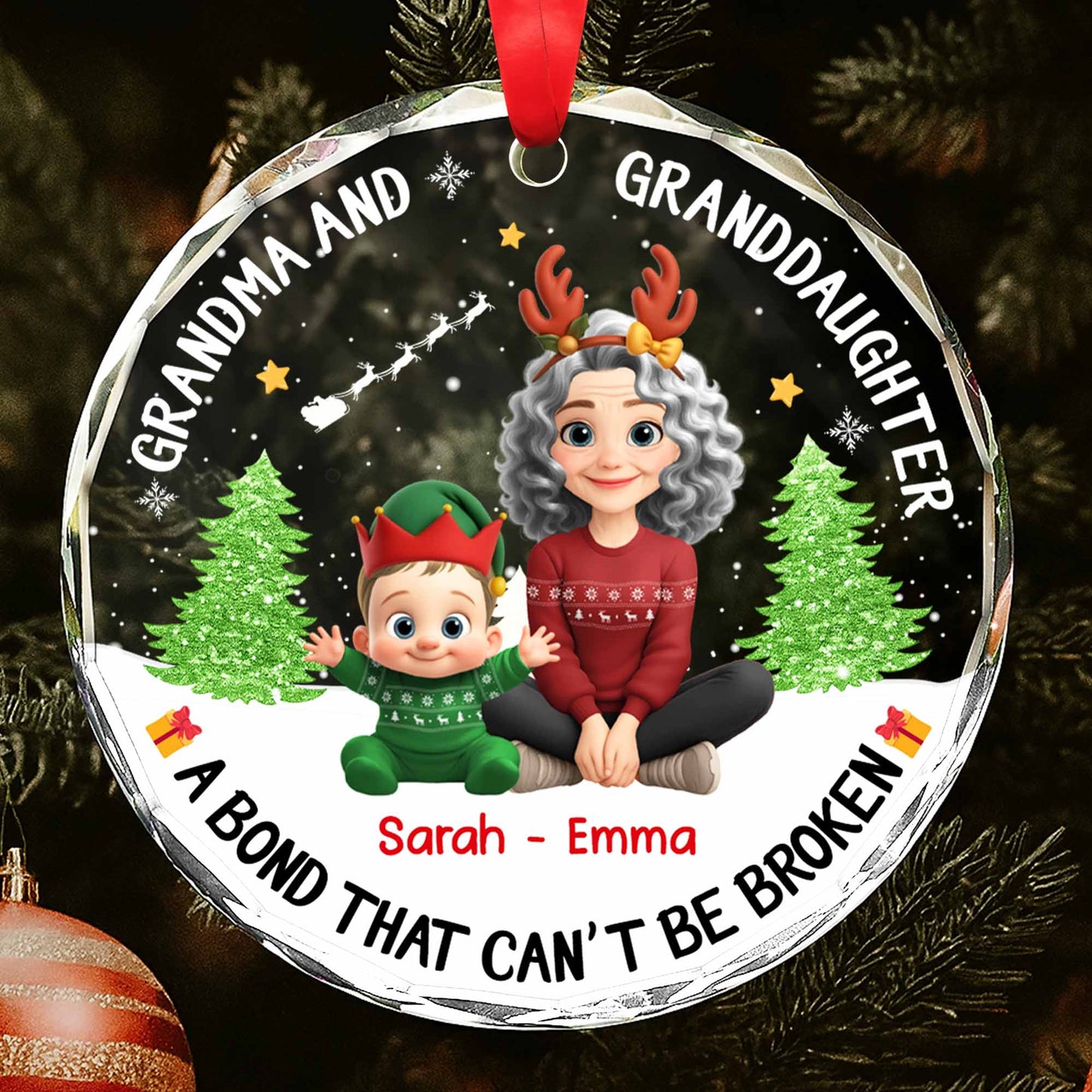 Grandma And Granddaughter A Bond That Can't Be Broken - Personalized Custom Circle Glass Ornament - GDT420_CGOR