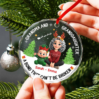 Grandma And Granddaughter A Bond That Can't Be Broken - Personalized Custom Circle Glass Ornament - GDT420_CGOR