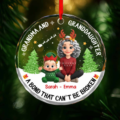 Grandma And Granddaughter A Bond That Can't Be Broken - Personalized Custom Circle Glass Ornament - GDT420_CGOR