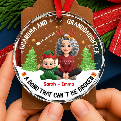 Grandma And Granddaughter A Bond That Can't Be Broken - Personalized Custom Circle Glass Ornament - GDT420_CGOR