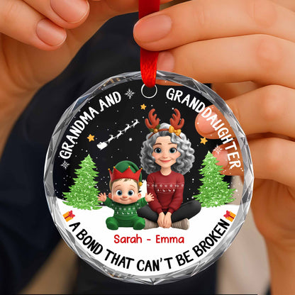 Grandma And Granddaughter A Bond That Can't Be Broken - Personalized Custom Circle Glass Ornament - GDT420_CGOR