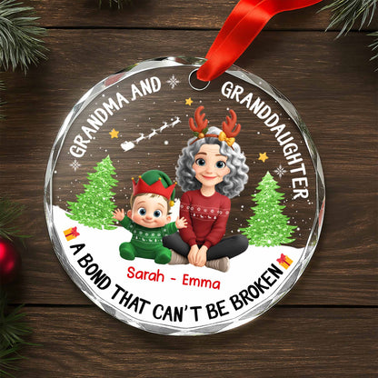 Grandma And Granddaughter A Bond That Can't Be Broken - Personalized Custom Circle Glass Ornament - GDT420_CGOR