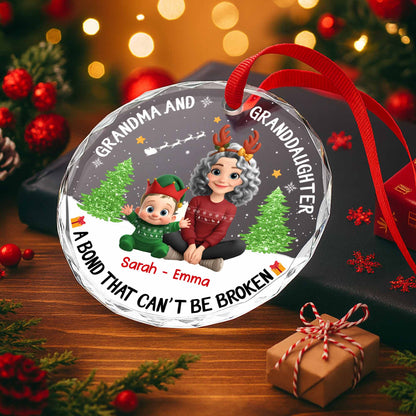 Grandma And Granddaughter A Bond That Can't Be Broken - Personalized Custom Circle Glass Ornament - GDT420_CGOR