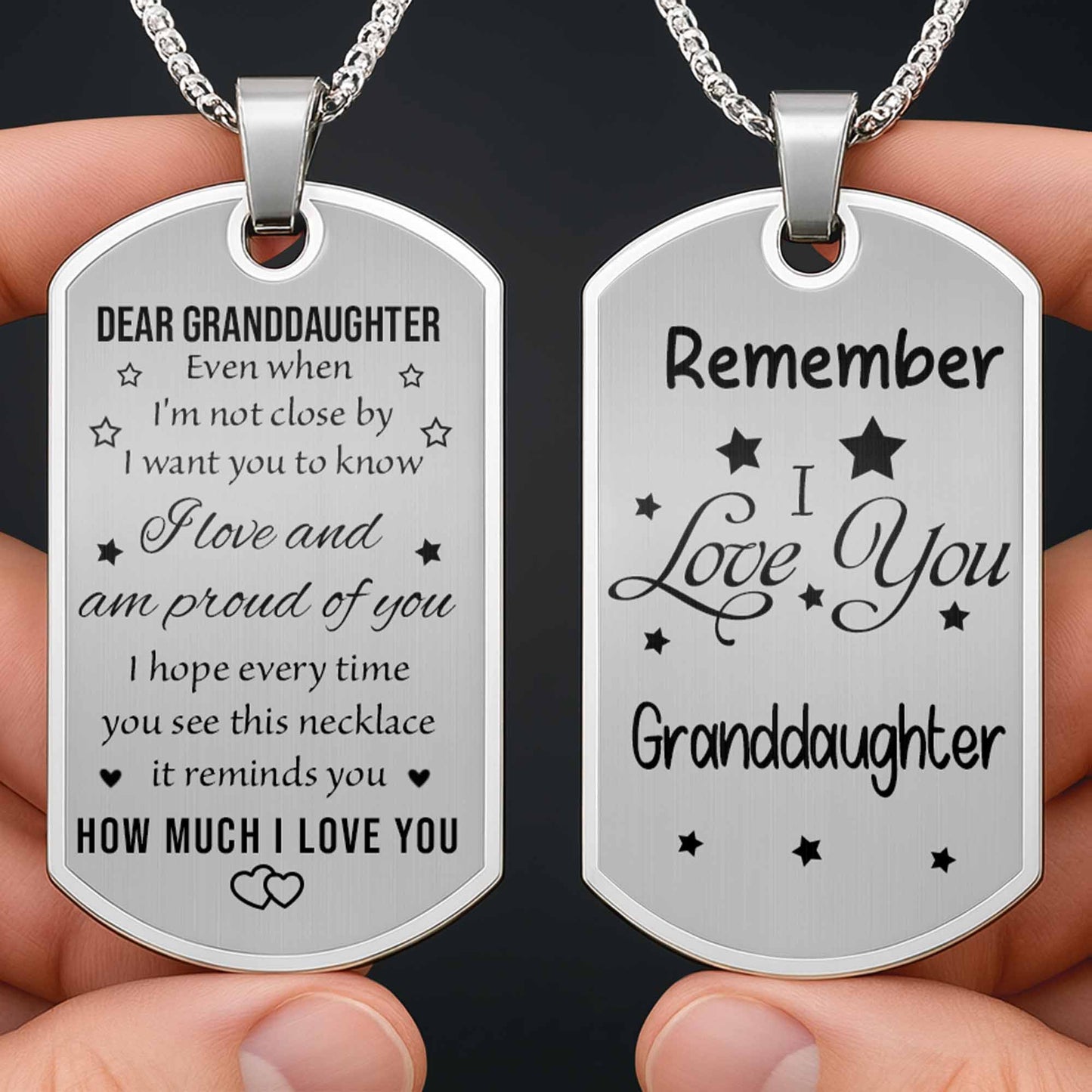 Dear Granddaughter Remember I Love You With Stars And Hearts - Personalized Custom Dog Tag Necklace - GDT420_DTNECK