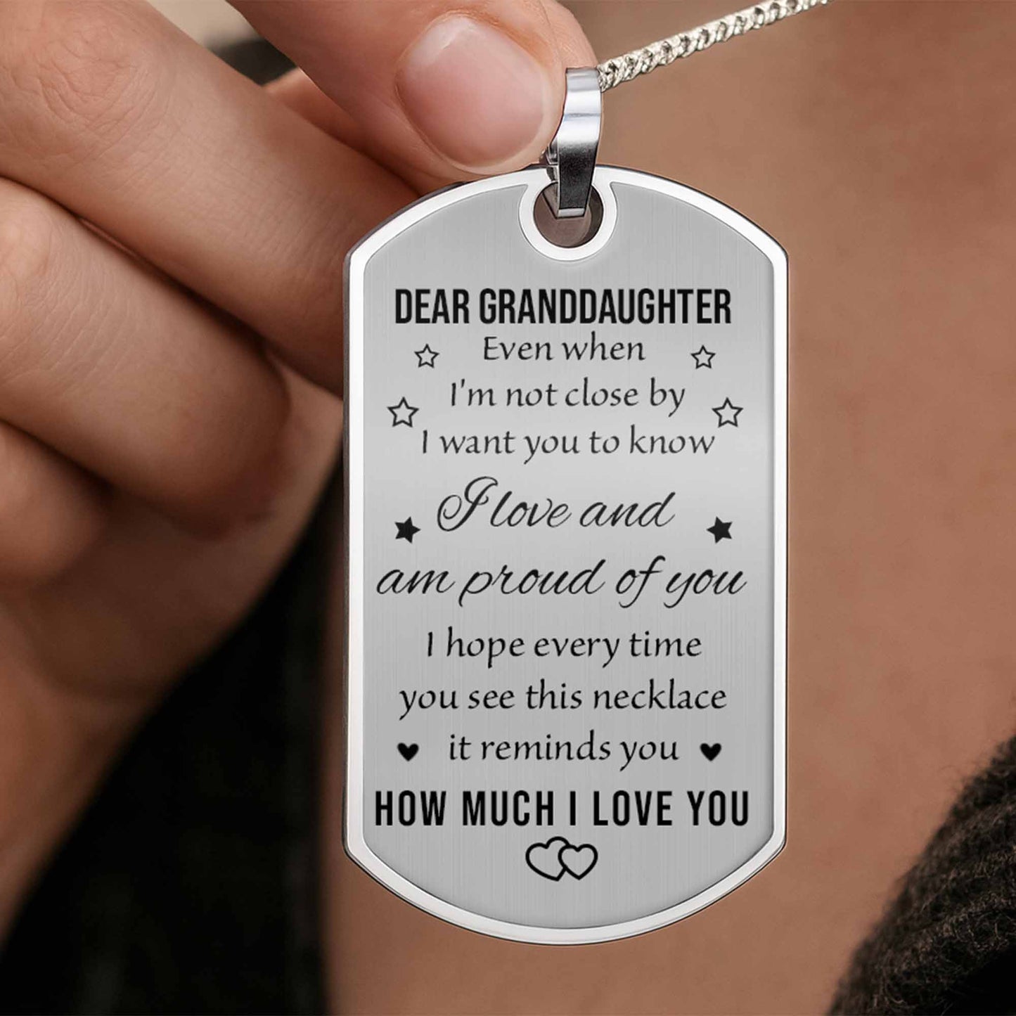Dear Granddaughter Remember I Love You With Stars And Hearts - Personalized Custom Dog Tag Necklace - GDT420_DTNECK