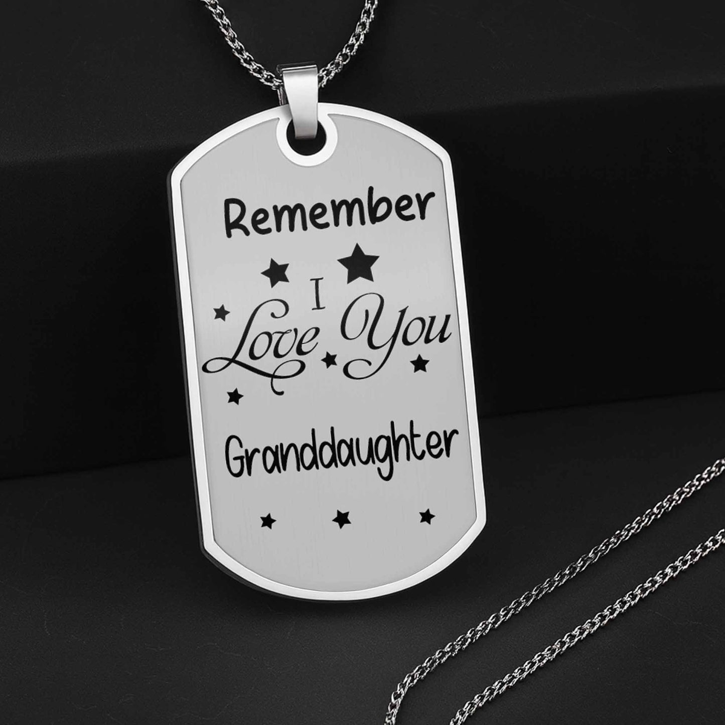 Dear Granddaughter Remember I Love You With Stars And Hearts - Personalized Custom Dog Tag Necklace - GDT420_DTNECK