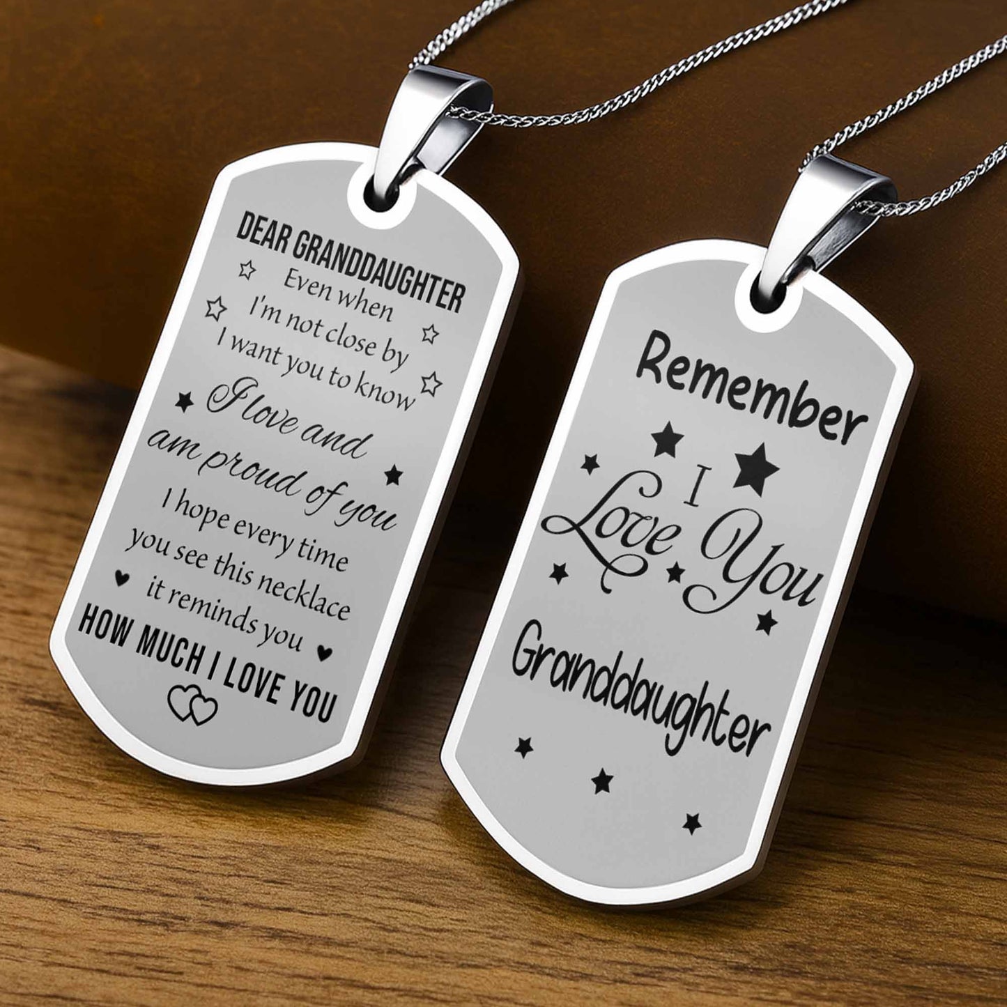 Dear Granddaughter Remember I Love You With Stars And Hearts - Personalized Custom Dog Tag Necklace - GDT420_DTNECK