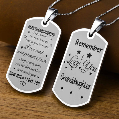Dear Granddaughter Remember I Love You With Stars And Hearts - Personalized Custom Dog Tag Necklace - GDT420_DTNECK