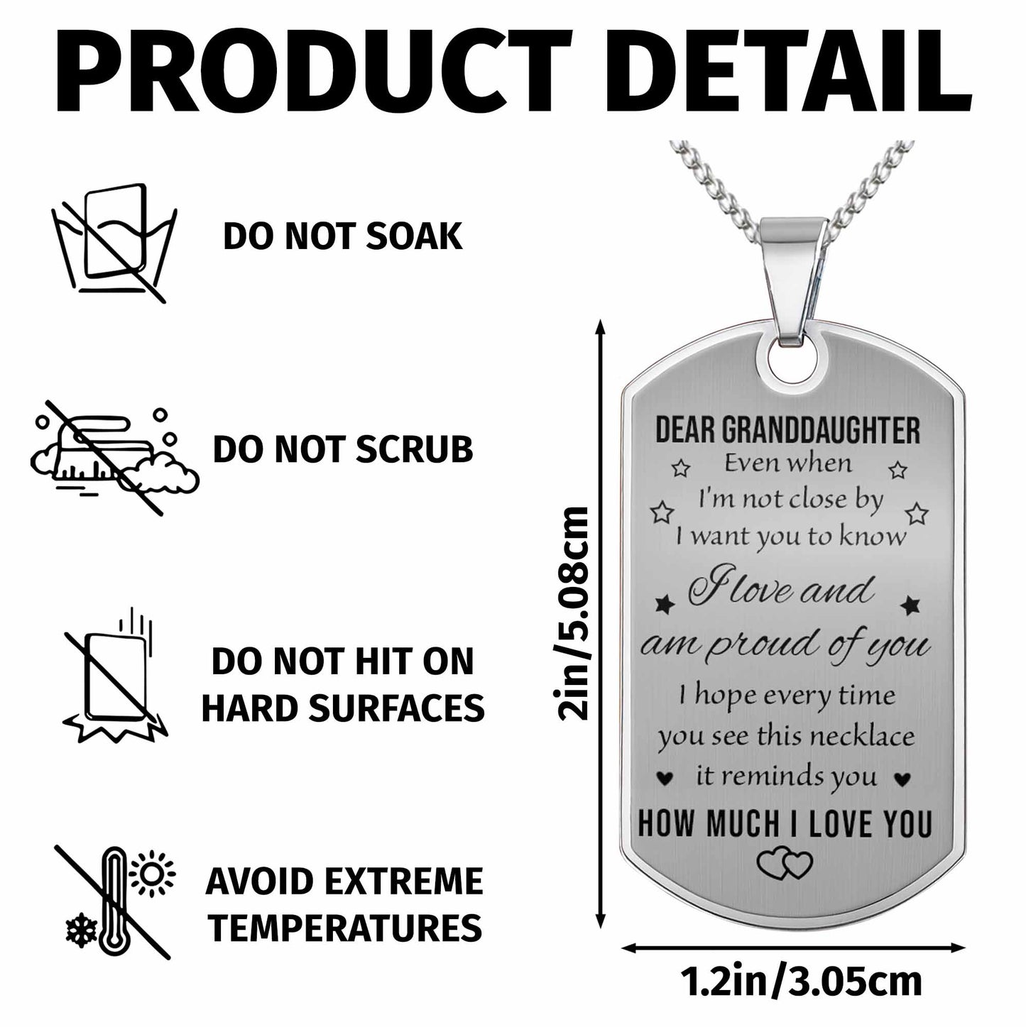 Dear Granddaughter Remember I Love You With Stars And Hearts - Personalized Custom Dog Tag Necklace - GDT420_DTNECK