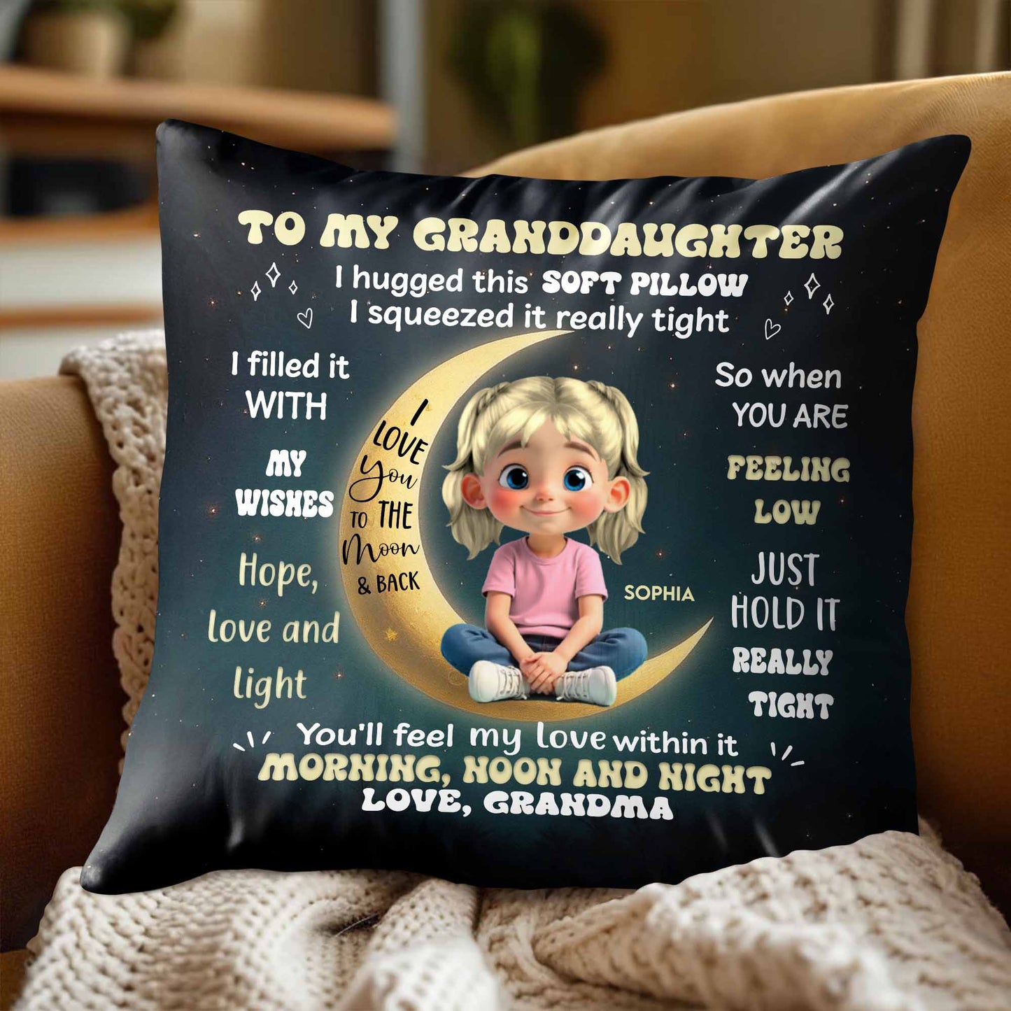 To My Granddaughter, Love and Wishes Pillow