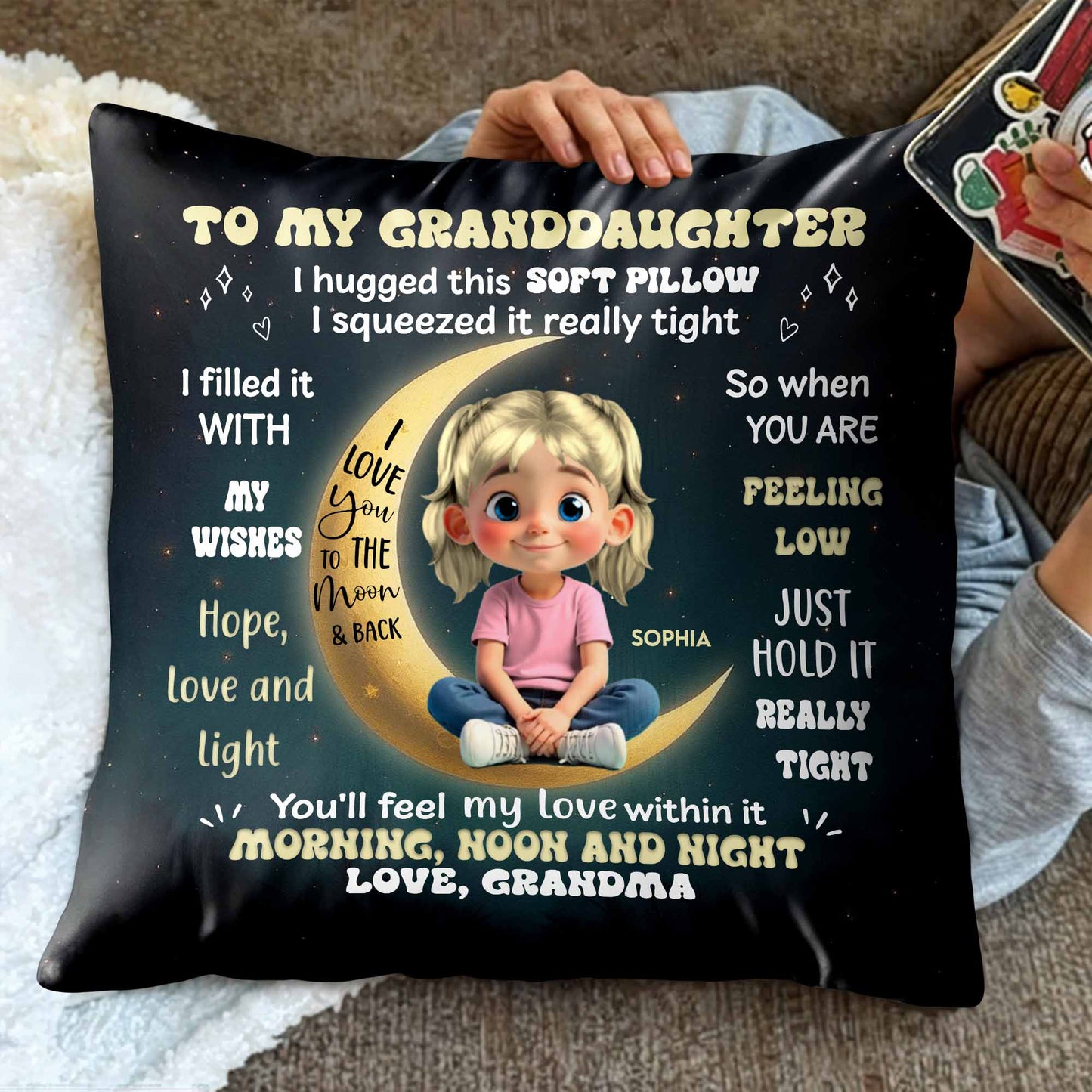 To My Granddaughter, Love and Wishes Pillow