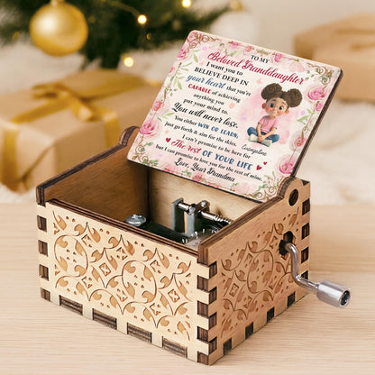 Beloved Granddaughter, Believe In Yourself, Flowers - Custom Music Box With "We Wish You A Merry Christmas" Tune - GDT422_MZX