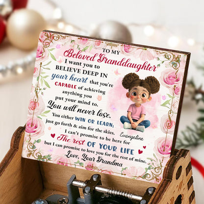 Beloved Granddaughter, Believe In Yourself, Flowers - Custom Music Box With "We Wish You A Merry Christmas" Tune - GDT422_MZX