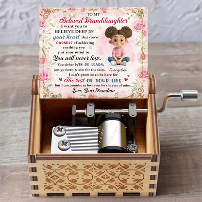 Beloved Granddaughter, Believe In Yourself, Flowers - Custom Music Box With "We Wish You A Merry Christmas" Tune - GDT422_MZX