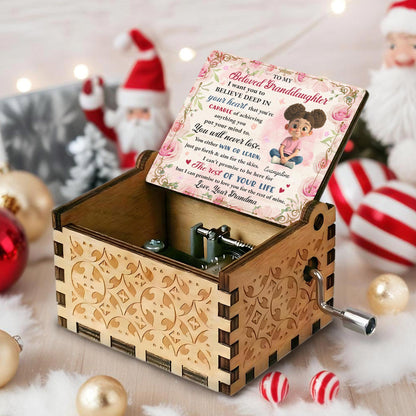 Beloved Granddaughter, Believe In Yourself, Flowers - Custom Music Box With "We Wish You A Merry Christmas" Tune - GDT422_MZX