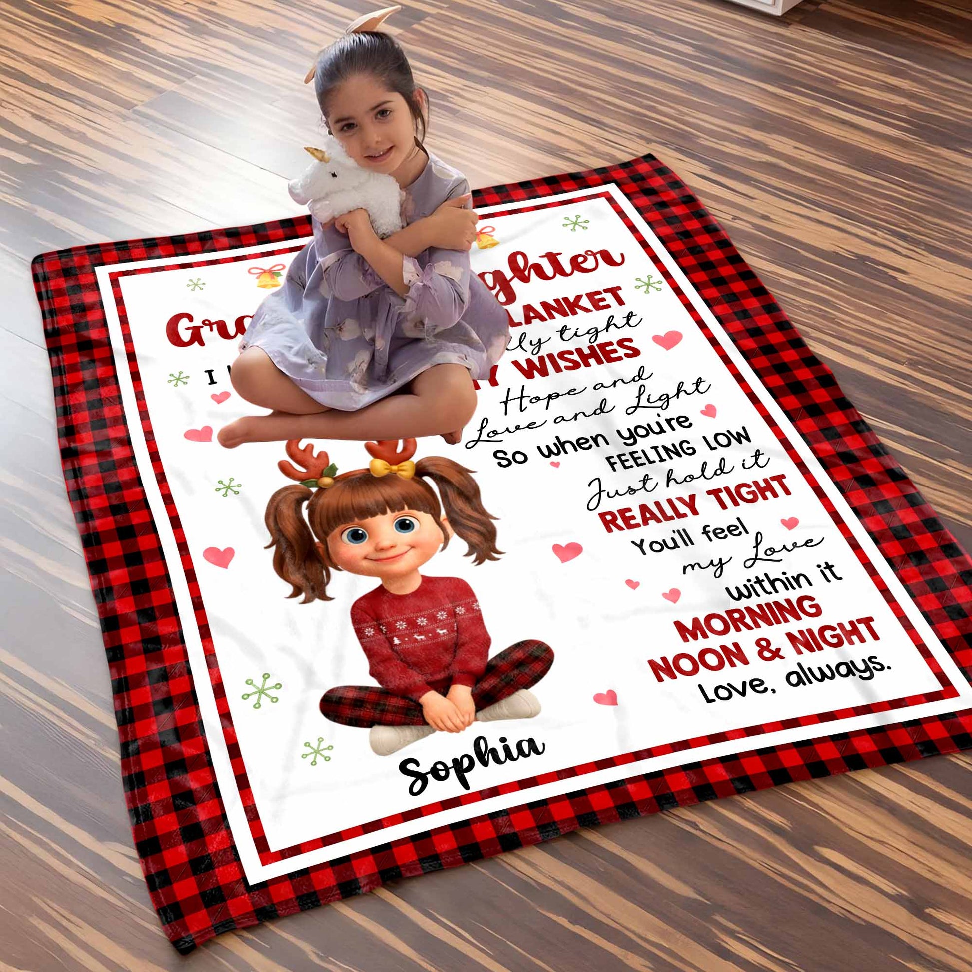 To My Granddaughter Hopes And Wishes Blanket With Cartoon Girl