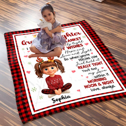 To My Granddaughter Hopes And Wishes Blanket With Cartoon Girl