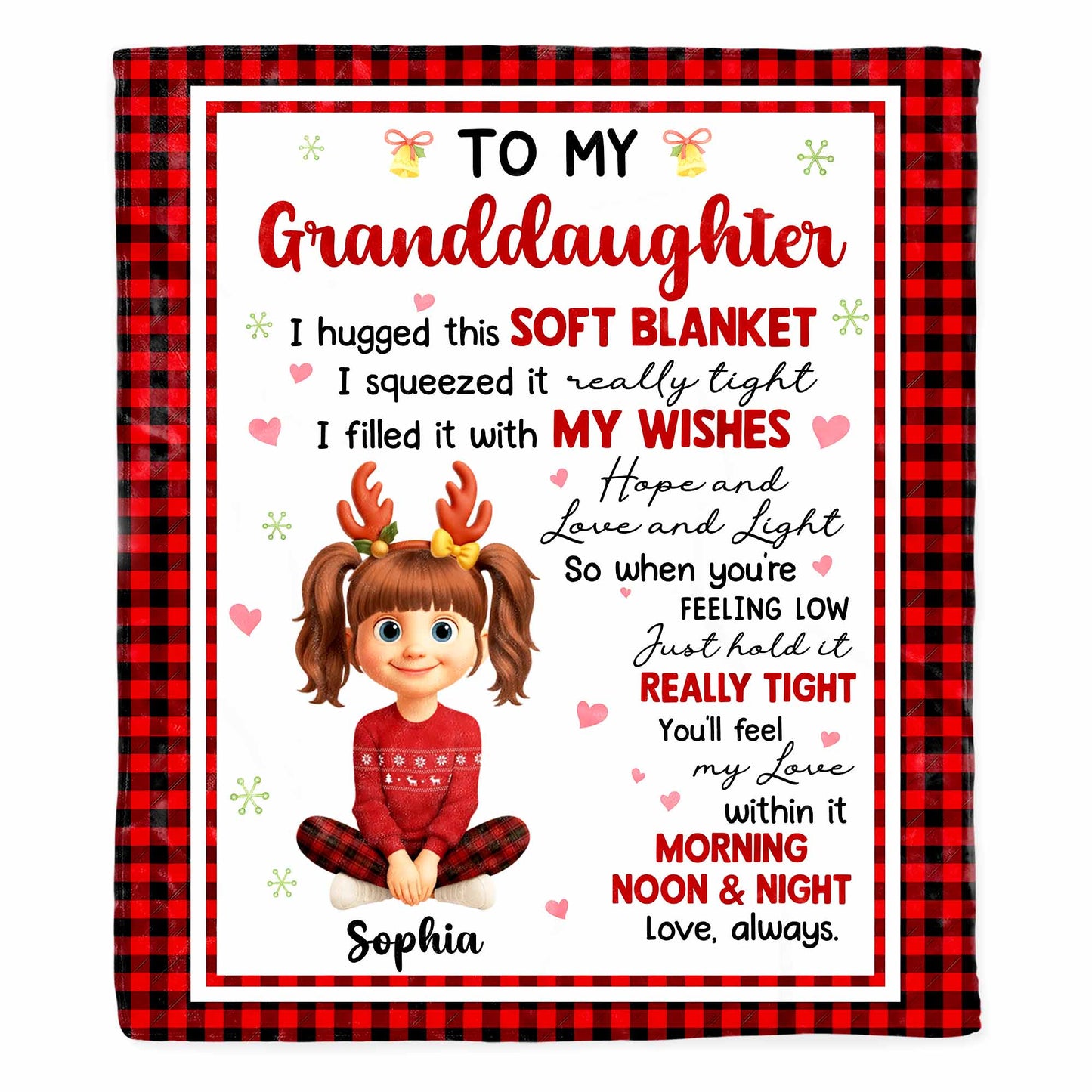 To My Granddaughter Hopes And Wishes Blanket With Cartoon Girl