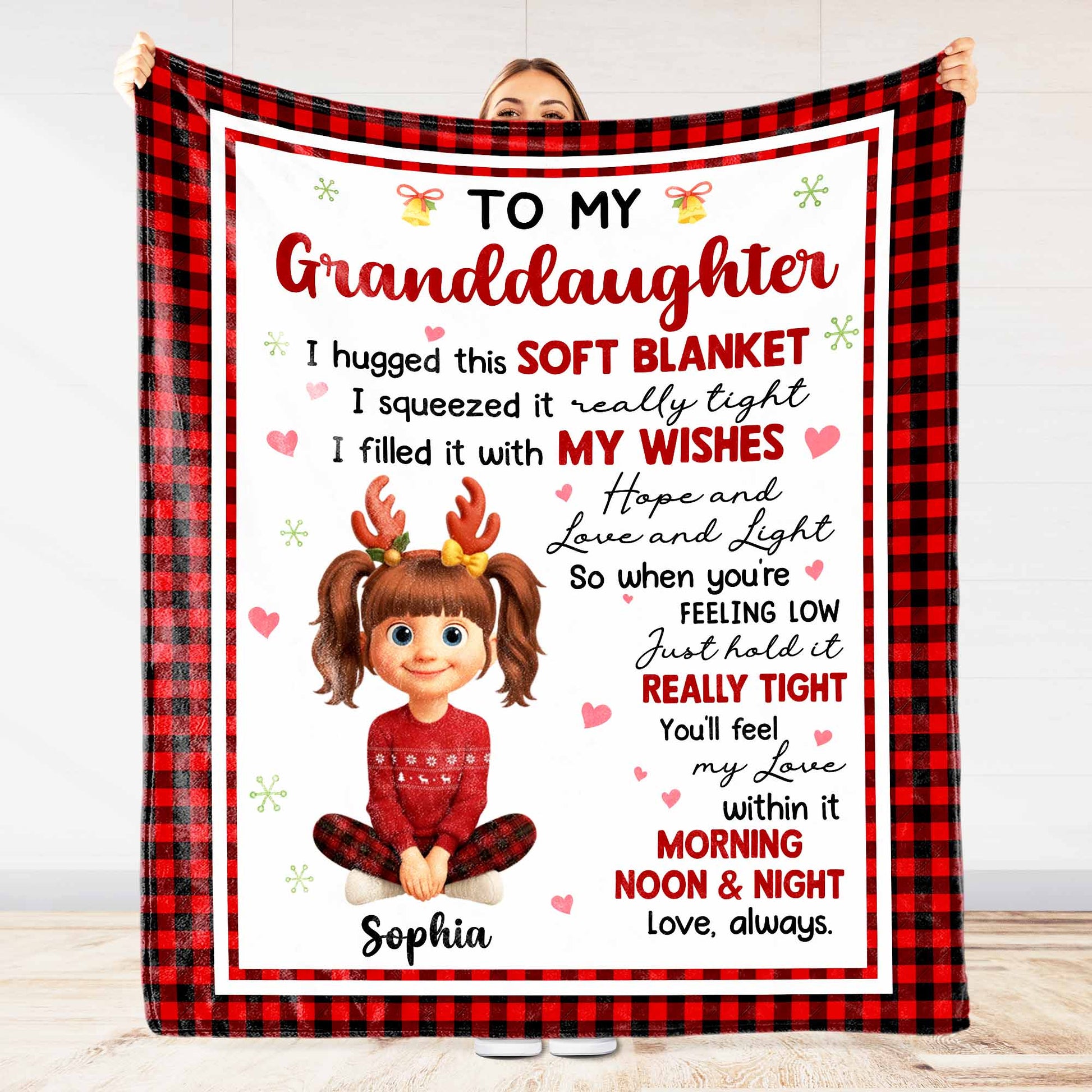 To My Granddaughter Hopes And Wishes Blanket With Cartoon Girl