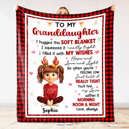 To My Granddaughter Hopes And Wishes Blanket With Cartoon Girl