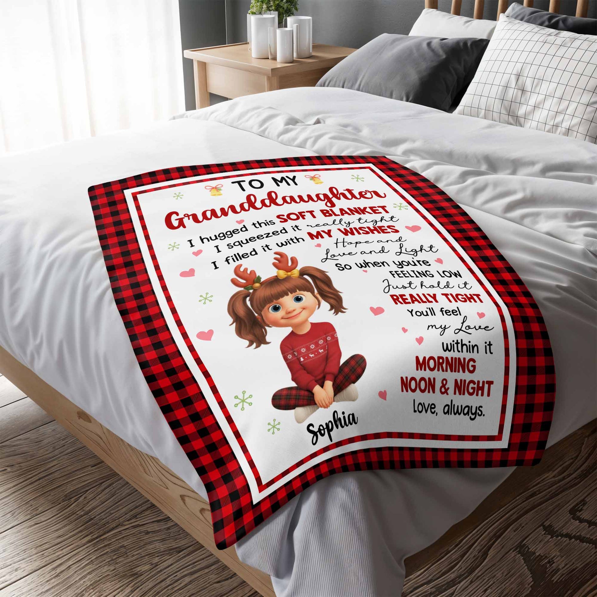 To My Granddaughter Hopes And Wishes Blanket With Cartoon Girl