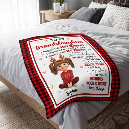 To My Granddaughter Hopes And Wishes Blanket With Cartoon Girl