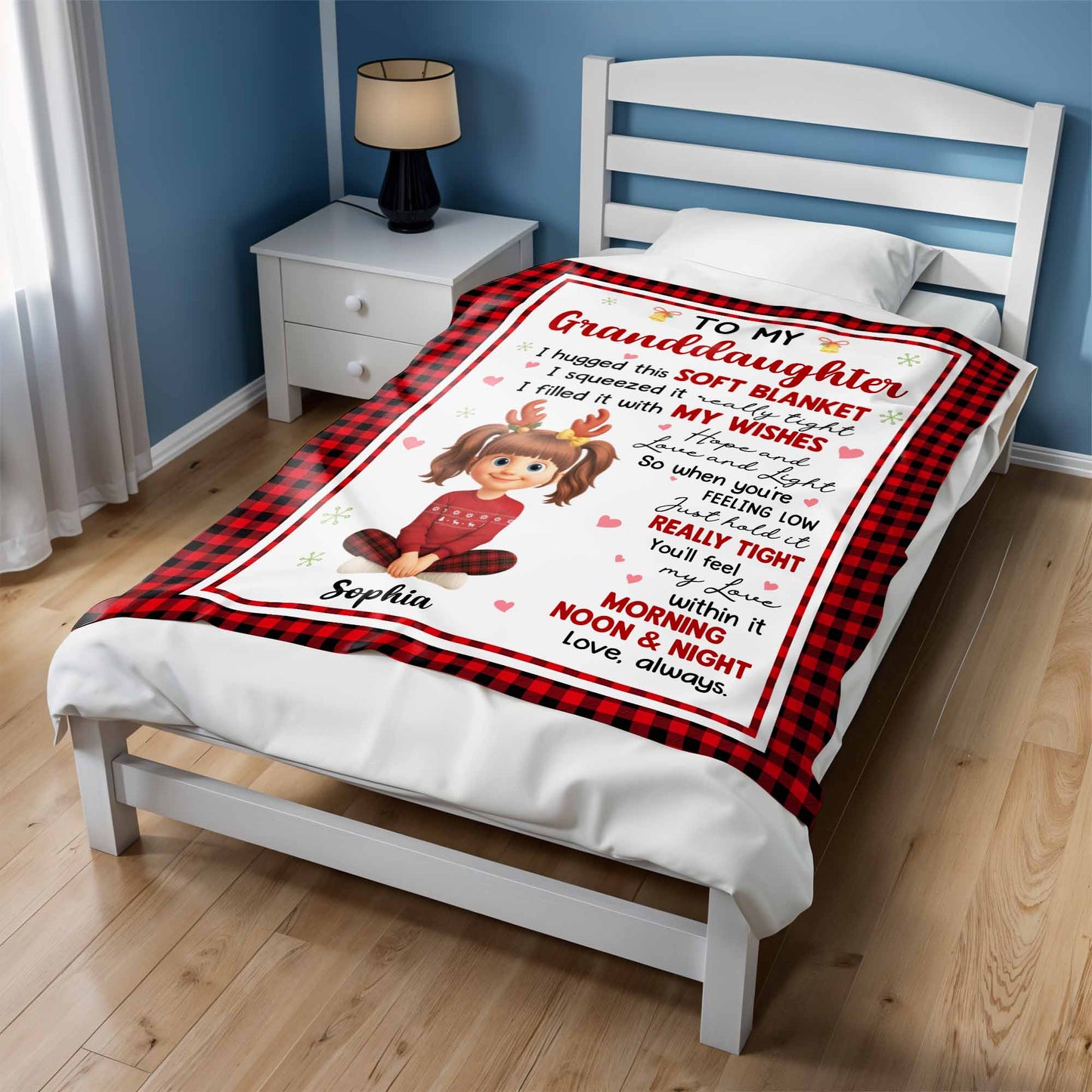 To My Granddaughter Hopes And Wishes Blanket With Cartoon Girl